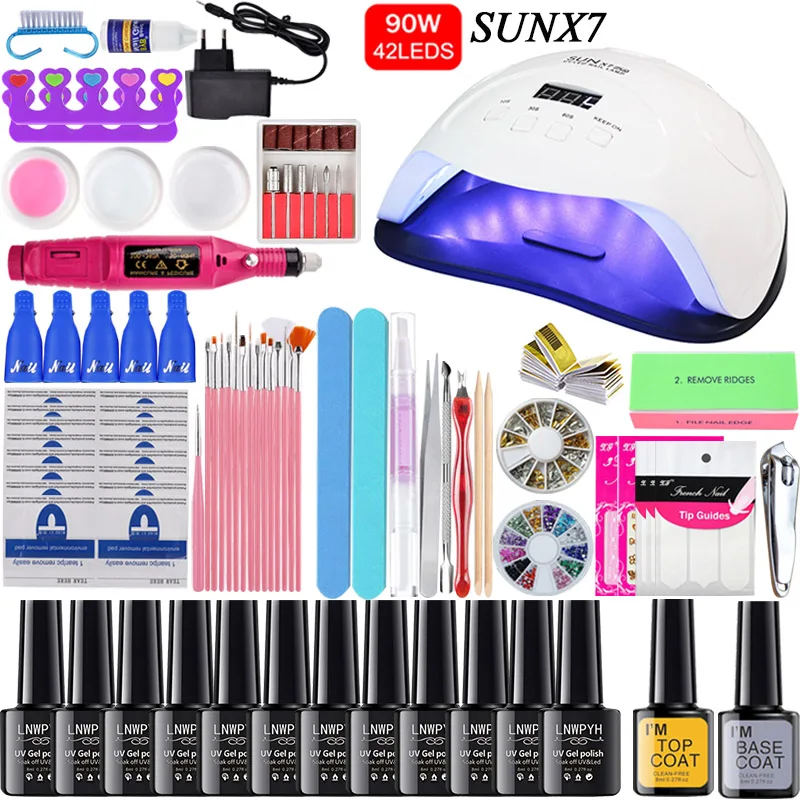 

Nail Kit 36/48/90w UV LED Lamp 12 Colors Gel Polish Electric Nail Drill Electric Manicure Handle Nail Art Tools Nail Set