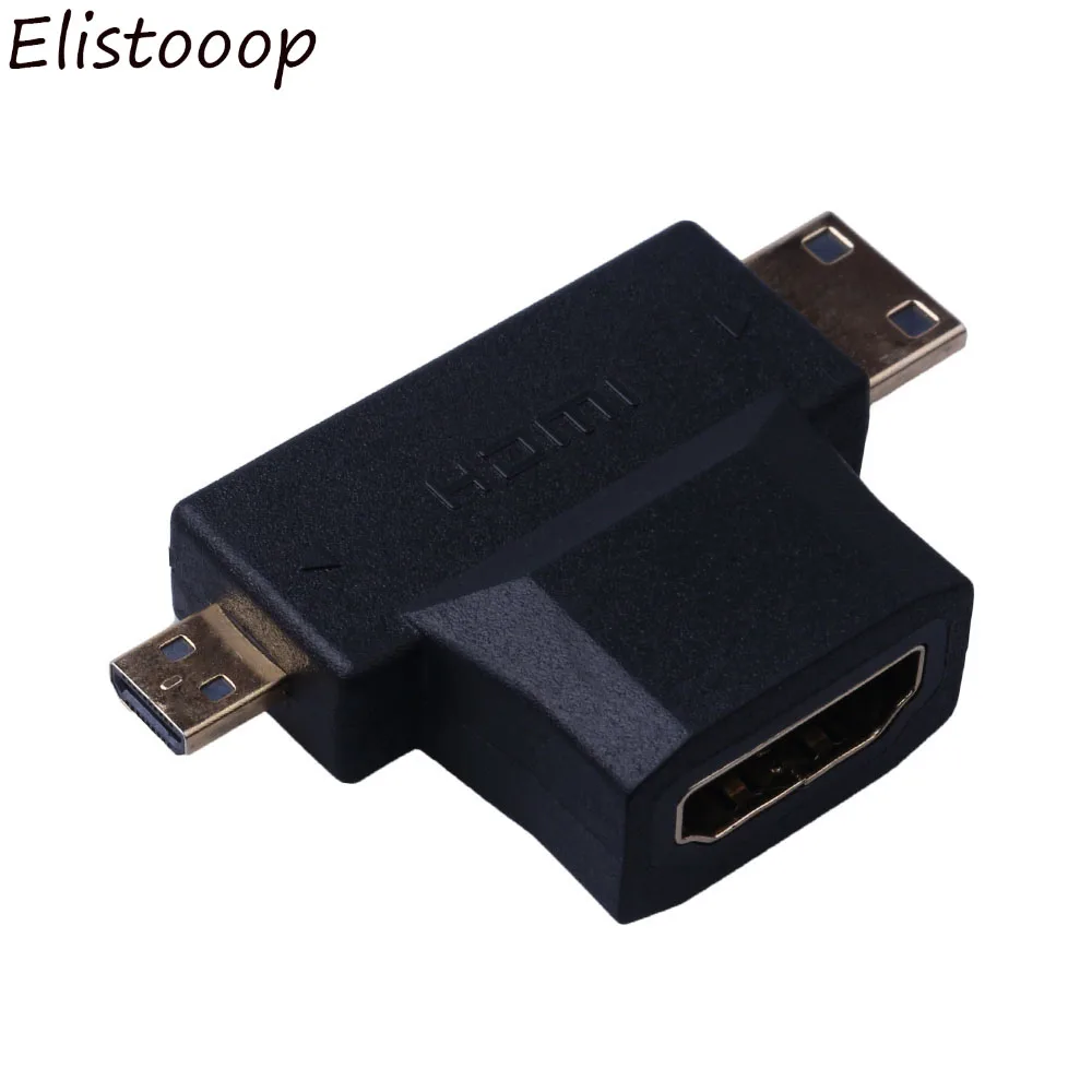 Elistooop 3 в 1 Micro HDMI/ Mini HDMI штекер 4 гнездовой кабель адаптер HD 1080P сплиттер разъем 90
