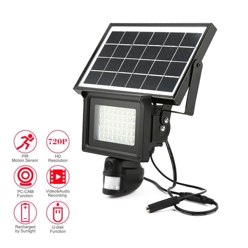 

720P HD Solar IP Camera CCTV Security Camera DVR Recorder PIR Motion Detection With 40 IR LEDS Solar Floodlight Street Lamp