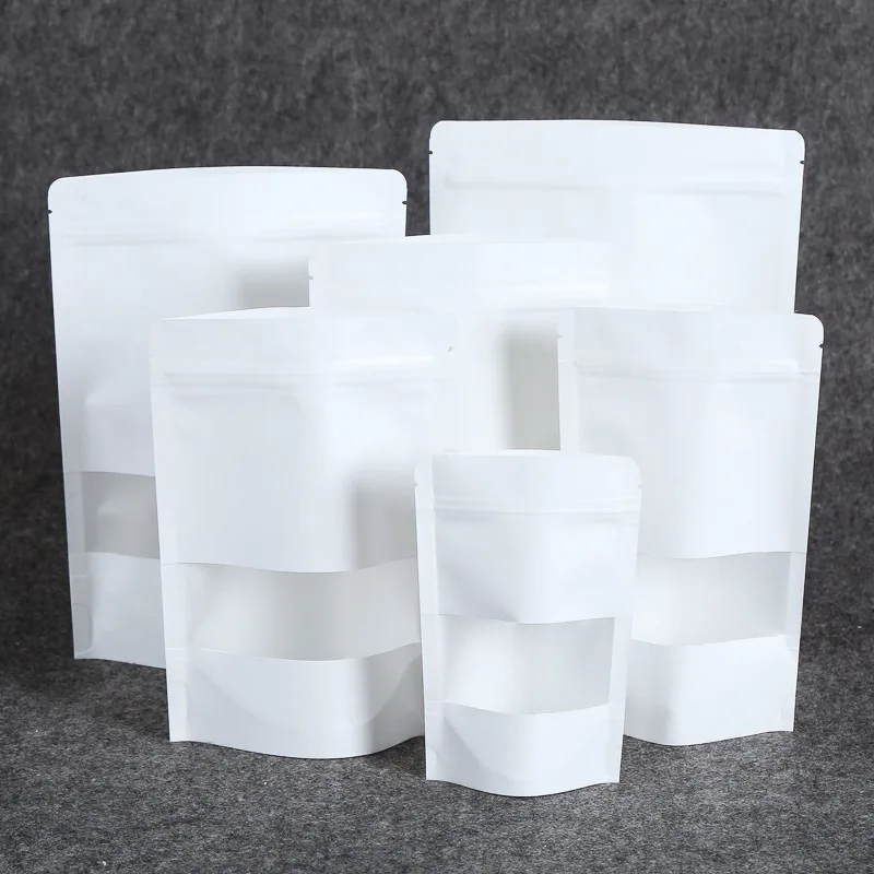 

50pcs/lot White Zipper Standup Kraft Paper Bags Gift Packaging Bags Coffee/Food/Candy/Party/Wedding Gift Ziplock Bags Wholesale