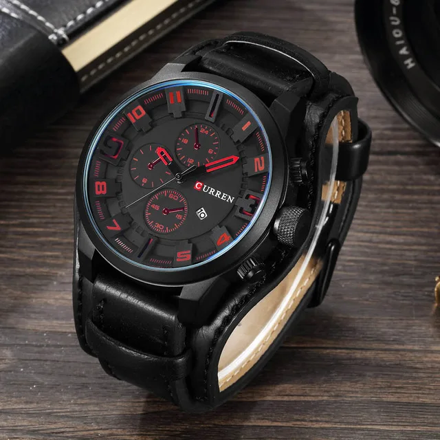 Curren Часы Элитный бренд Для мужчин часы кожаный ремешок моды кварц-часы Повседневное спортивные наручные часы Дата часы Relojes Saat - Цвет: black black