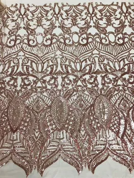 

New design French Net Sequin Lace Fabric african lace fabric with sequin 5yard/lot champagne color sequin fabric free shipping