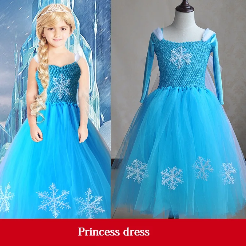 Платье принцессы Снежной Королевы для девочек, синий костюм Эльзы для Хэллоуина, рождественской вечеринки, расшитое блестками, Карнавальная одежда с длинными рукавами