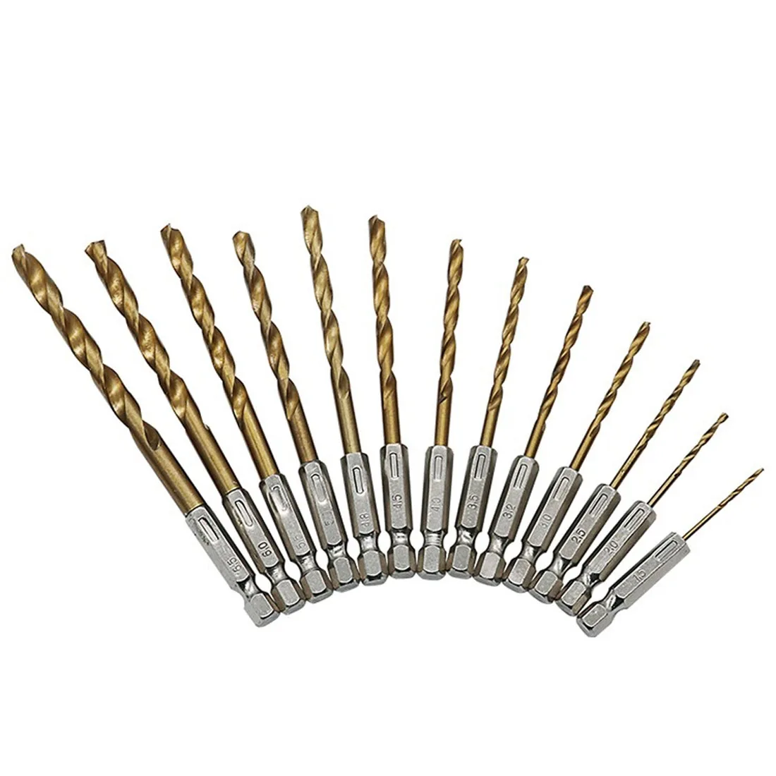 

HSS Drill Bit 13pcs Titanium Coated Twist Drill Set With 1/4" Hex Shank Working for Metal,Wood,Aluminum, Thin Iron Color Random