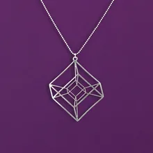 Цельный Гиперкуб-позолоченное/посеребренное геометрическое ожерелье-Tesseract-математический подарок с цепочкой 50 см