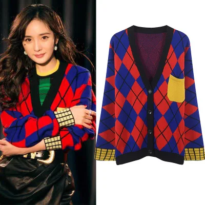 Tricoté À V Lâche Chaude Cardigan Mode 2018 Chandail Vente Longues Manches Casual Automne Plaid De Femmes Cou PqzZU