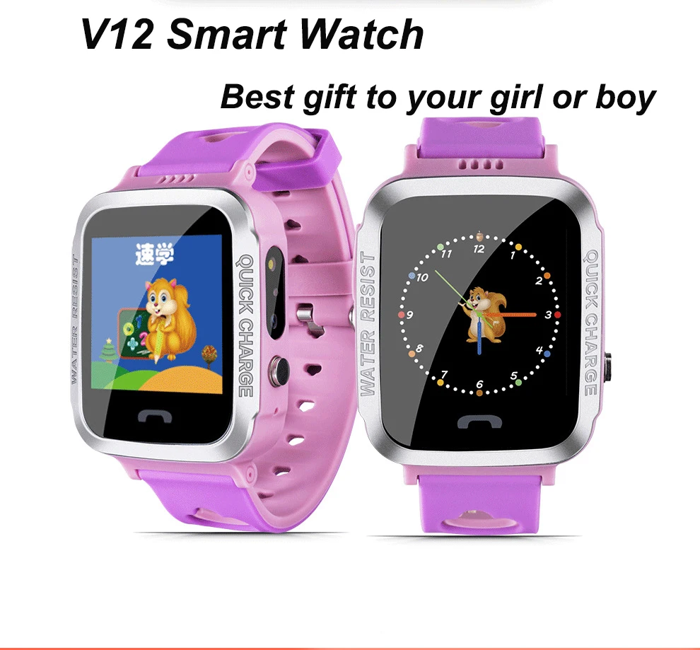 

IP67 Wateproof Anti-Lost Smart Watch with HD Camera Ultra-long Stand LBS By Kid Monitor Watch For IOS Andrios Boy Girl Gift V12