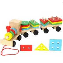 Baby Toys Kids Trailer Wooden Train Vehicle Blocks Geometry Colour Congnitive Blocks Child Education Birthday Christmas