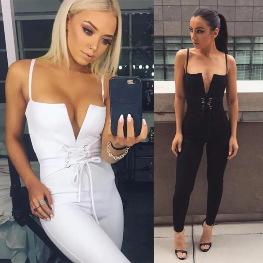 Femmes Strap Vente Con Partie Mode Combinaisons cou Sexy Club Gros Chaude Backless Celebrity Corps De Spaghetti Évider Noir V Night wXpqx8X