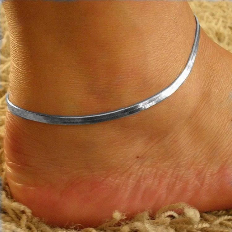 Бренд lzhlq модный ножной браслет женский змеиная ножная цепочка простые геометрические широкие металлические покрытые ножные браслеты ювелирные аксессуары - Окраска металла: Silver Color
