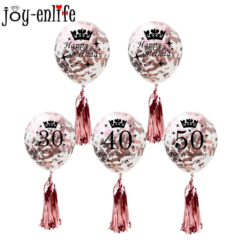 

Birthday Party Decorations Adult 5pcs 30/40/50th Happy Birthday Confetti Balloons Rose Gold Tassels Anniversary Party Supplies