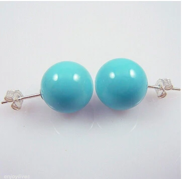 

Bridal jewelry free shipping hot sell10 mm Turquoise Round Beads 925 Sterling Silver Stud Earrings