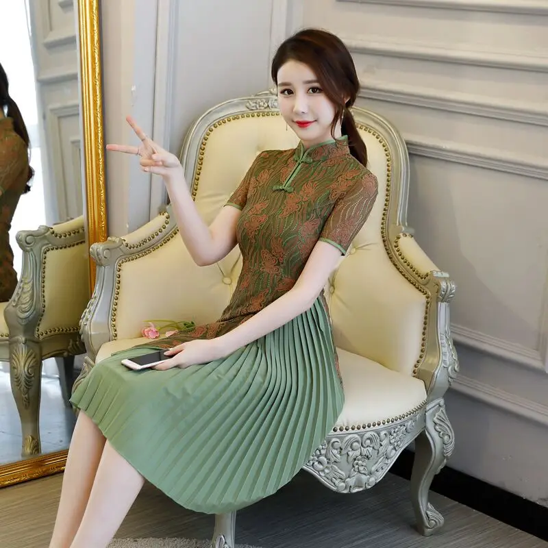 Короткое Стильное женское платье, s m ini Cheongsam, летнее китайское кружевное тонкое платье Qipao, Новое поступление, Vestidos, Размеры s m L XL XXL XXXL 27509A