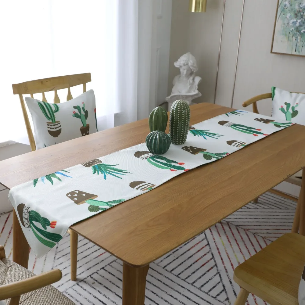 

New 1PC Fresh Green Cactus/Red Flamingo 30*220cm Multi Size Home Dinner Table Decoration Rectangle Cotton Linen Table Runner