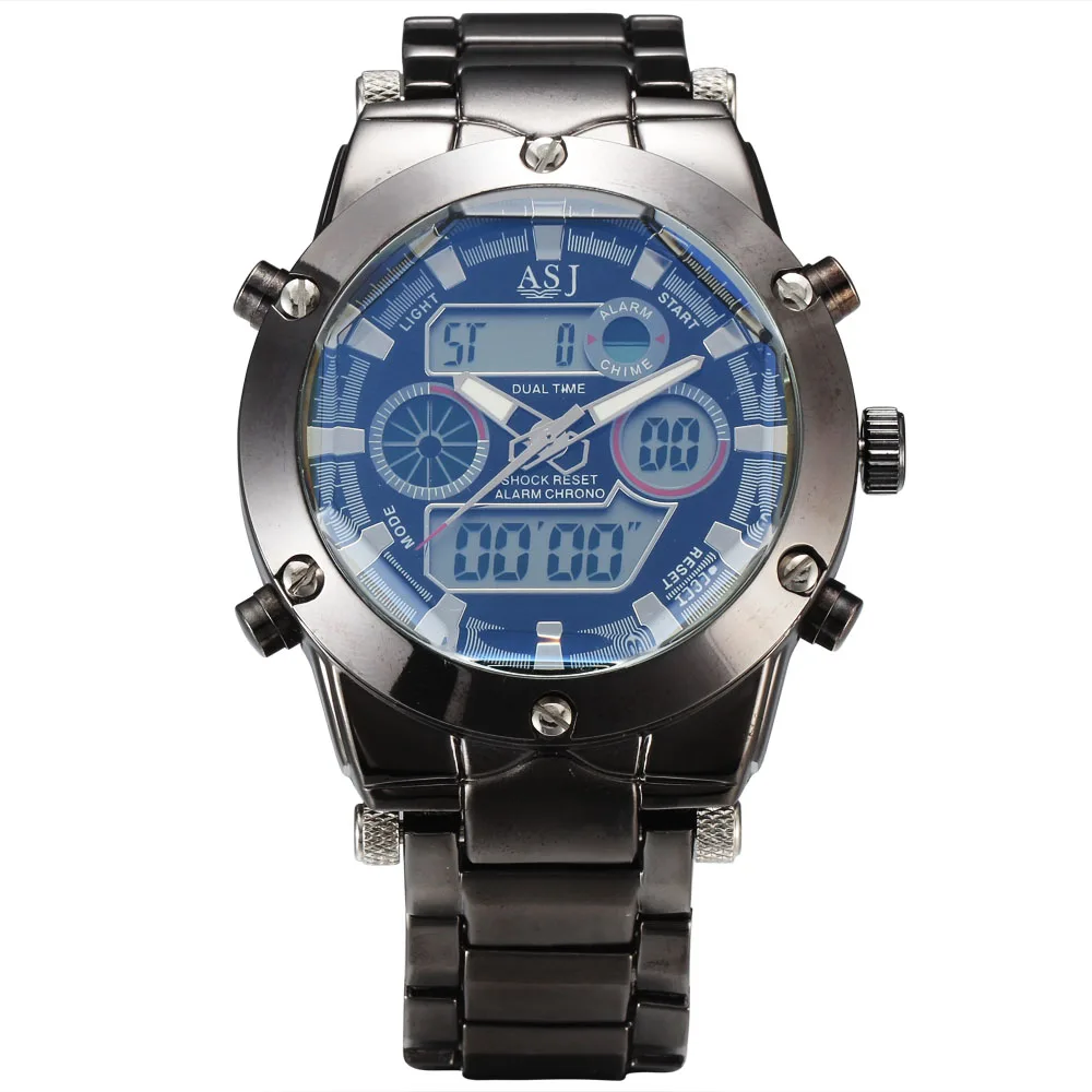 

Top New Fashion Stylish Sport Water Proof Steel ASJ Clock Army LED Digital Men Military Outdoor Wrist Quartz Swimming Watch Uhr