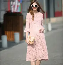 Pink Lace Dress Pregnant Dress 2016 Spring Summer New Fashion Loose Maternity Clothes For Pregnant Women