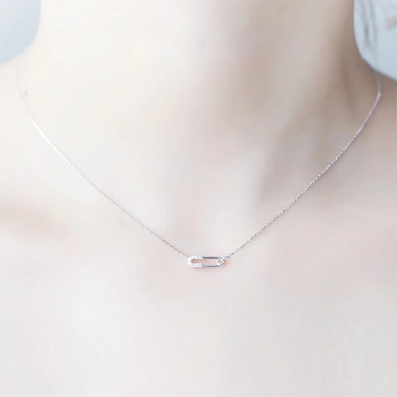 

Delicate 925 Sterling Silver Choker Stone Necklace Drop Shipping Charm Paper Clip Pins Crystal Safety Pin for Women Jewelry Girl