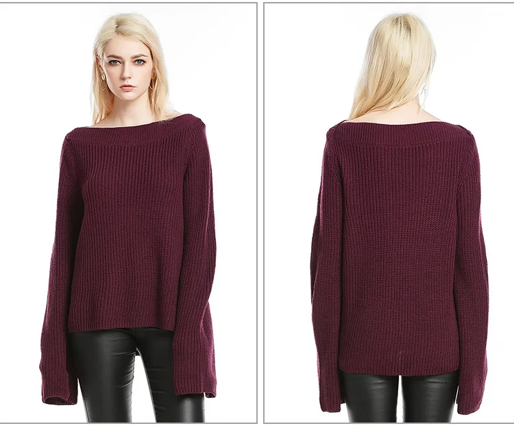 The new European and American large size women's burst section sweater collar solid color speaker sleeve bottoming shirt (9)