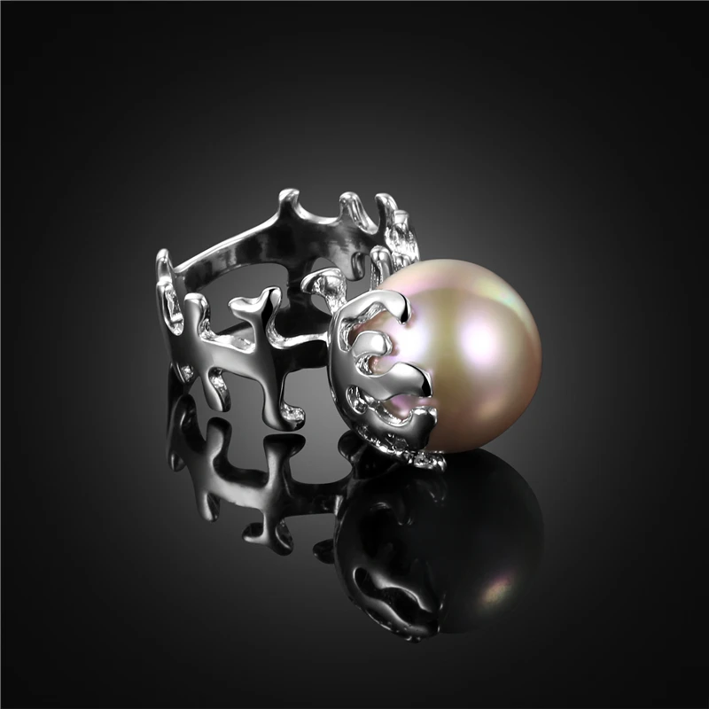 Личность уникальная белого золота Цвет Fishbone Pearl Ring Защита окружающей среды сплав