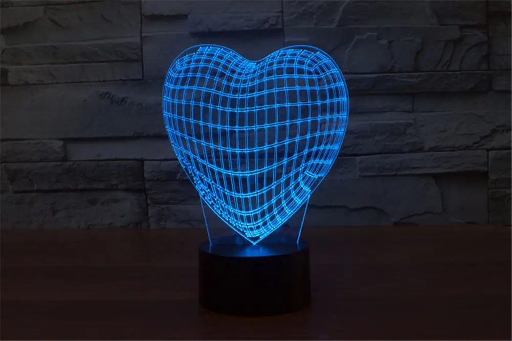 7 видов цветов Изменение коснитесь кнопки Usb акрил 3d в форме сердца светодиодный