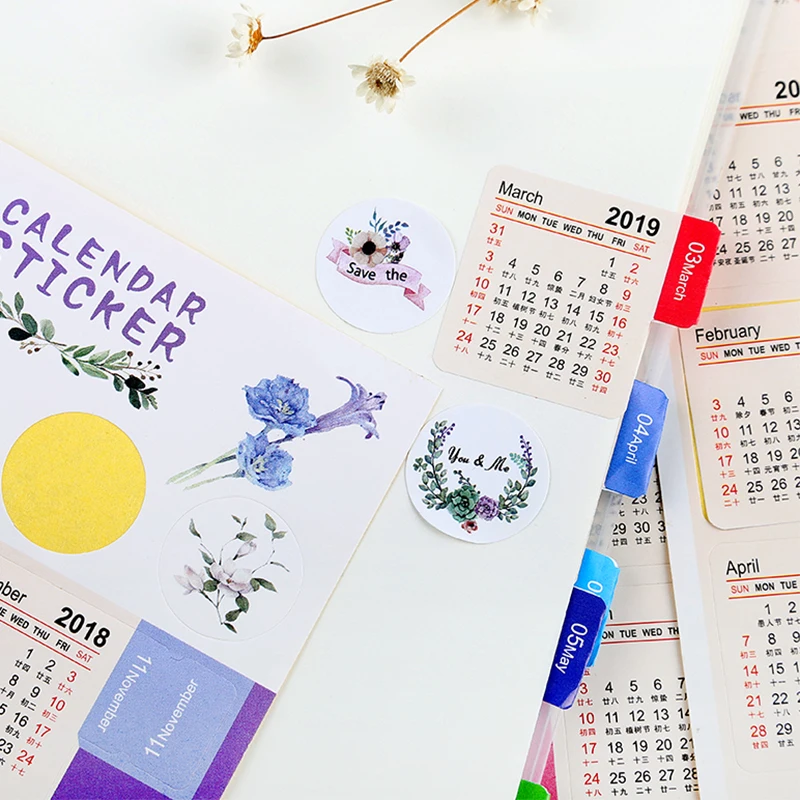 2019 Year Calendar Stickers Notebook Calendar Bookmark Planner Accessories Decorative Stickers Label Calendar Stationery 2pcs