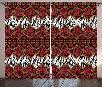 

Safari Decor Curtains African Style Wild Animal Skin Stylized Stripes in Diamond Pattern Native Tribal Artwork Living Room Bed