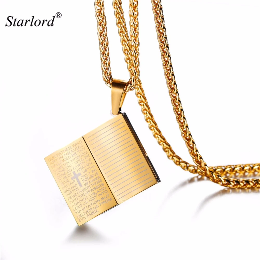 Starlord英語聖書詩ブックペンダントネックレスブルー ステンレス鋼 ゴールドカラーロープチェーンクロスキリスト教ジュエリー男性gp2436 Book Pendant Necklace Pendant Necklacenecklace Blue Aliexpress