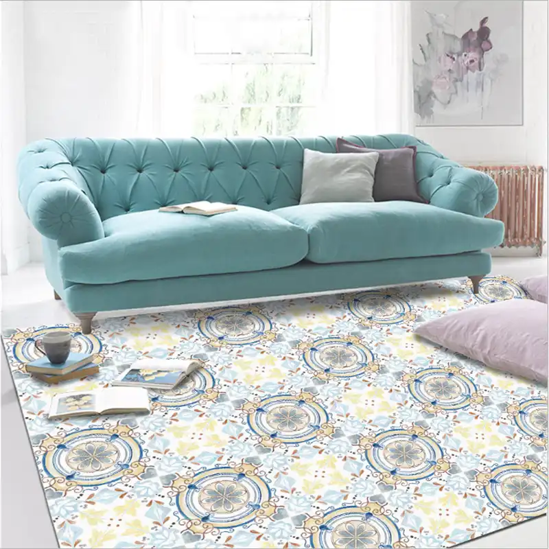 Modern Soft Floor Mat European Light Blue Mosaic Pattern