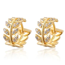 NEW Brands Fashion Women Leaf Earrings Fashion Austrian crystal Jewelry Party Gifts Female prom Gold-color crystal earrings