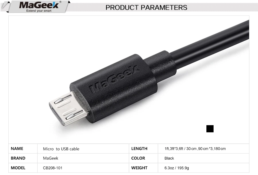[5-قطع] MaGeek المصغّر usb كابل 0.3 متر/0.9 متر × 3/1.8 متر تهمة سريع الهاتف المحمول كابلات لسامسونج LG هواوي الروبوت الهاتف