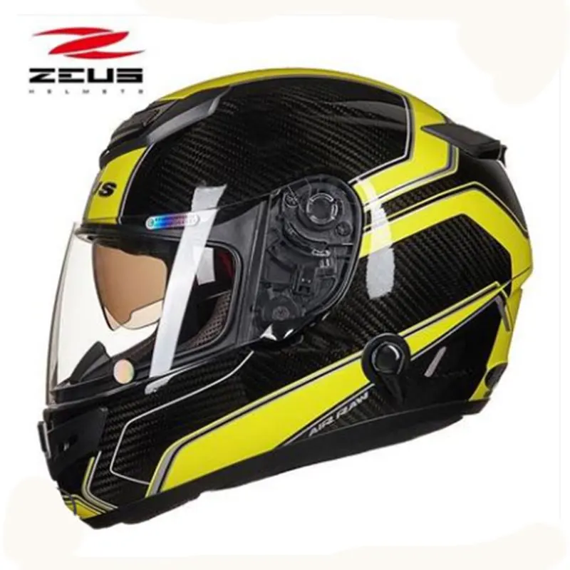 Зевс углеродного волокна мотоциклетный шлем 2 линзы высококлассные полный мотокросс шлем легко застежка мотоцикл шлем в горошек качество