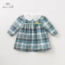 DBM11020 dave bella/осеннее милое клетчатое платье принцессы с бантом для маленьких девочек детское модное праздничное платье детская одежда в стиле «лолита»