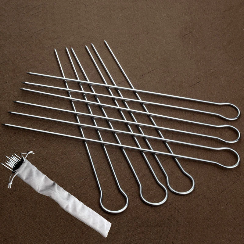 6pcs U shape BBQ Grilling Skewers Stainless steel Kebab Skewer with Skewer Bag Portable BBQ Grill Stick Needle Set 30cm 12inch