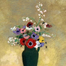 Flores lienzo pintura vintage estilo clásico Naturaleza muerta jarrón verde grande con flores mezcladas por: Odilon Redon