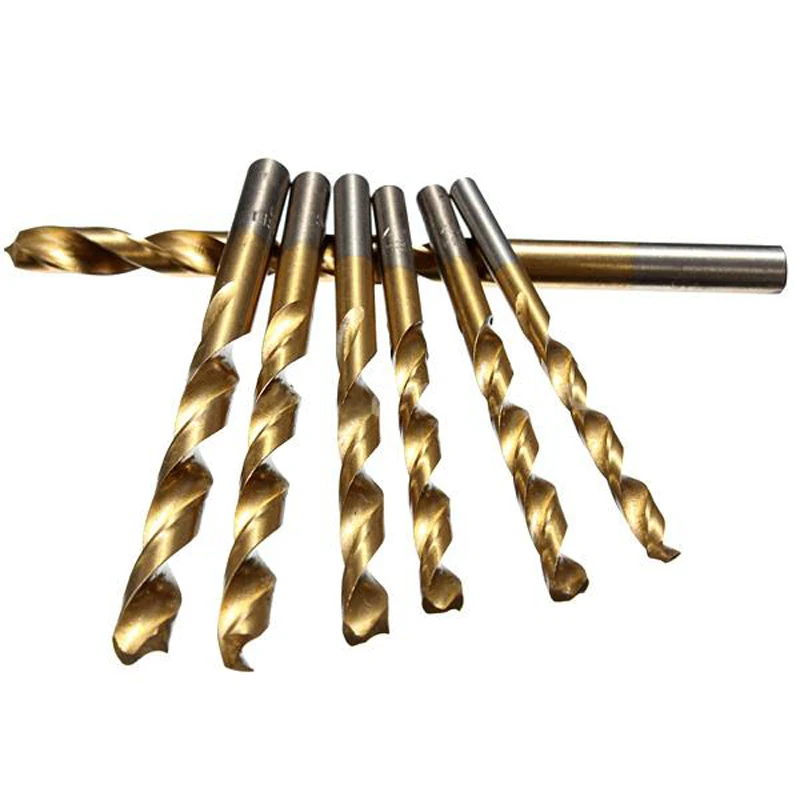 13pcs/set HSS Twist Drill Bit Set 1/4" Hex Shank Titanium Coated Drill Woodworking Wood Tools 1.5-6.5mm