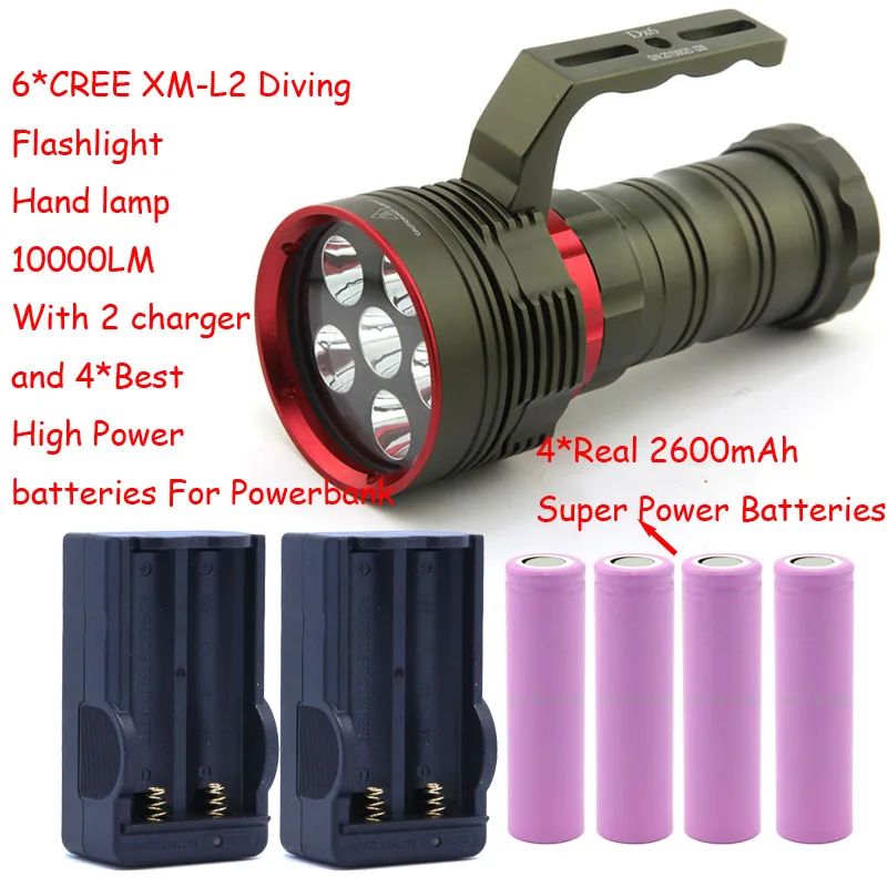 10000 Lumens Underwater Diving Flashlight 6x CREE XM L2 LED Light Hand Lamp Handlamp Torch lantern