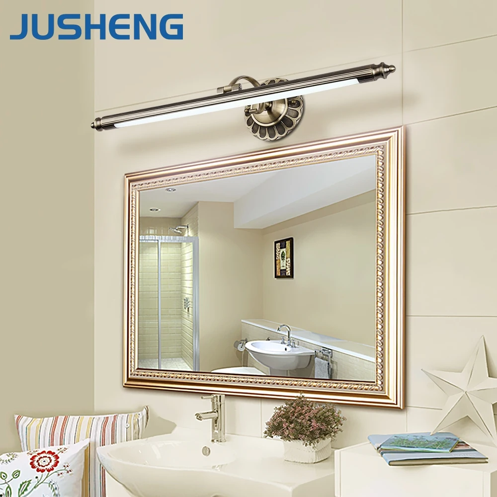 JUSHENG Antique Bronze LED Wall Lamps in Bathroom with Swing Arm 50- 90CM Long over Mirrors as Sconce Wall Lights 110V / 220V AC