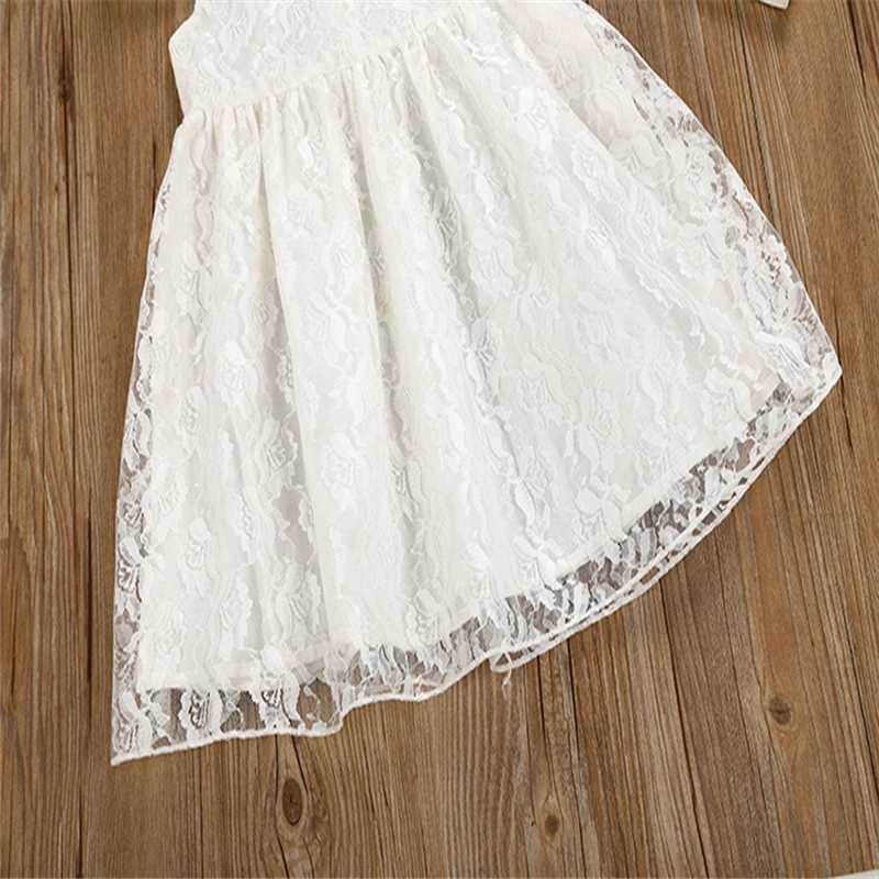 Summer Dress Cotton Toddler Kids Baby Girl Flower Ruffle Princess Party Pageant Dress Clothes White Dress Girl Princess V4# (5)