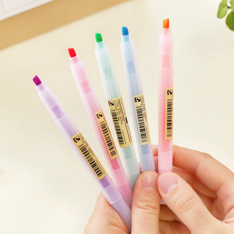 1pc soft pastel ended highlighter pen Fluorescent pen Marker pen Mild liner DIY School supplies Office Stationery kawaii