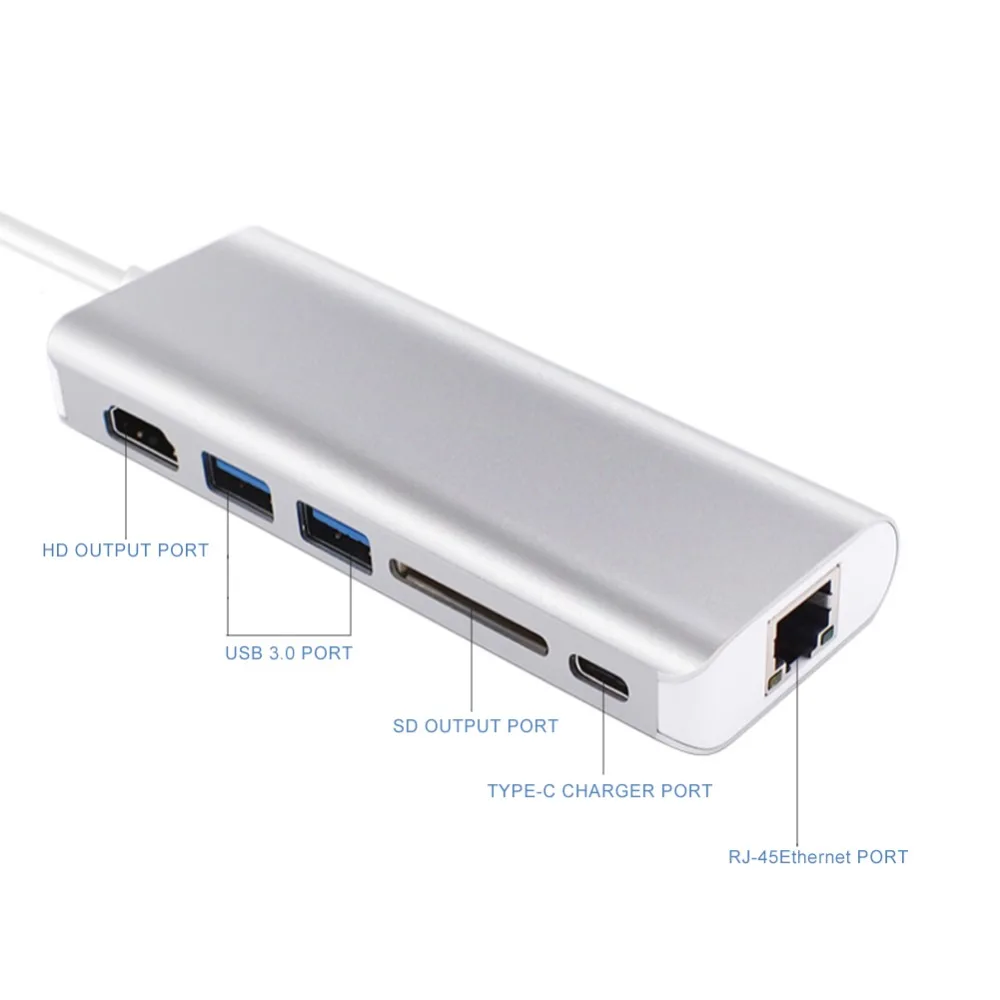 USB C док-станция/USB C многопортовый адаптер USB 3,1-HDMI 4 K/PD зарядный порт/USB 3,0/RJ45 Gigabit Ethernet LAN сеть/SD карта