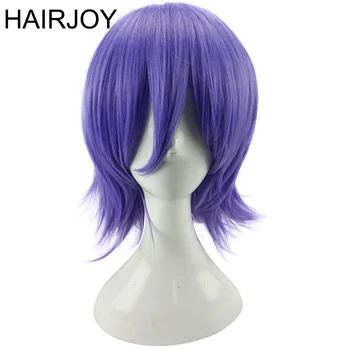 

HAIRJOY Man Women Purple Cosplay Wig Short Curly Layered Synthetic Hair Party Wigs with Bangs 7 Colors Available Free Shipping