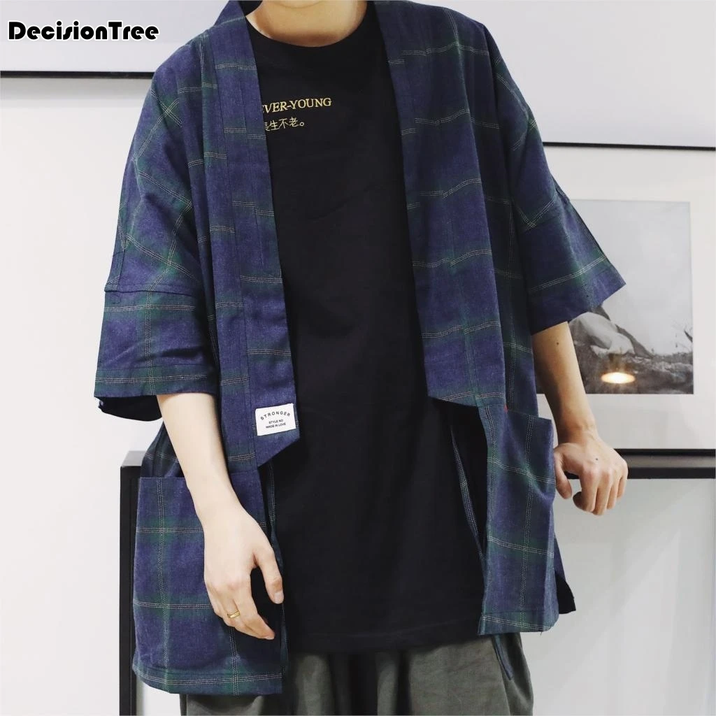 

2019 Japan Style Kimono Jacket Men camouflage Jackets Plus Size 3/4 Sleeve Open Stitch Coat Male Windbreaker Kimono top