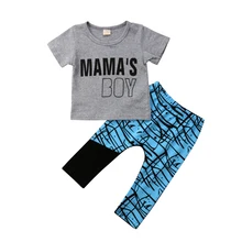 Одежда с буквами для маленьких детей, комплект для маленьких мальчиков, футболка+ полосатые штаны-шаровары, леггинсы, одежда