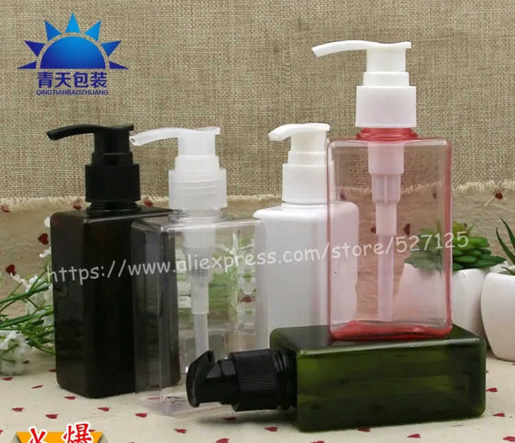 

150ml pretty colors square PET bottle with clear/white/black pump.lotion/hand wash/Shampoo/moisturizer/facial water PET bottle