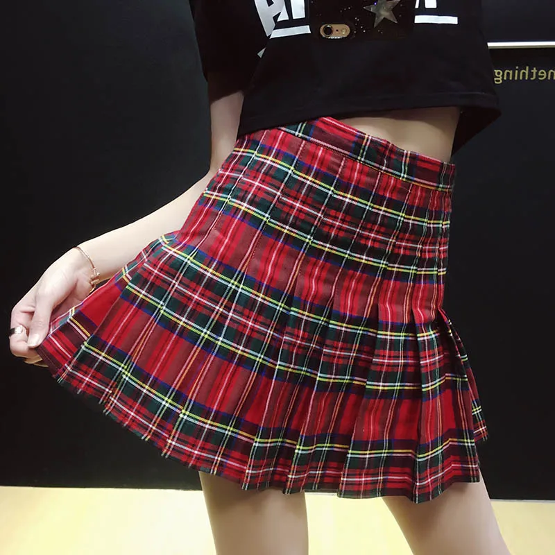 Новые модные женские юбки Харадзюку с высокой талией Kawaii плиссированные юбки клетчатая сетка плиссированная мини-юбка#3232 - Цвет: 01