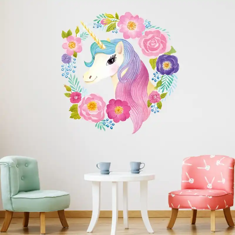 Cartoon Cute Unicorns Star Heart Wall Stickers Wallpaper ...