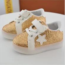 2017 spring children board shoes LED lights luminous white sports shoes boys and girls gold powder shoes