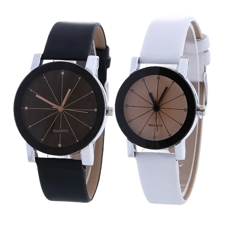 

wholesale 100pcs/lot unisex mens women Meridian dial leather watch lovers couple fashion students quartz wrist casual watches