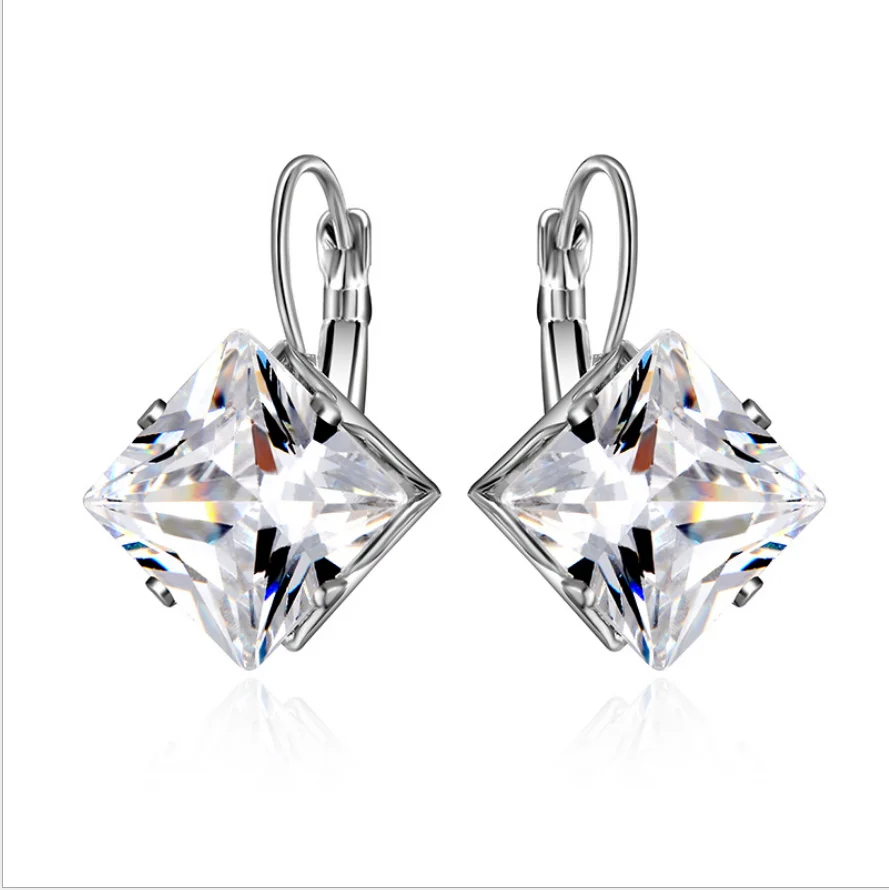 

Sale Square White AAA Zircon Earrings Crystal Gems 925 Sterling Silver Hoop Huggie Earring M01-ER0039