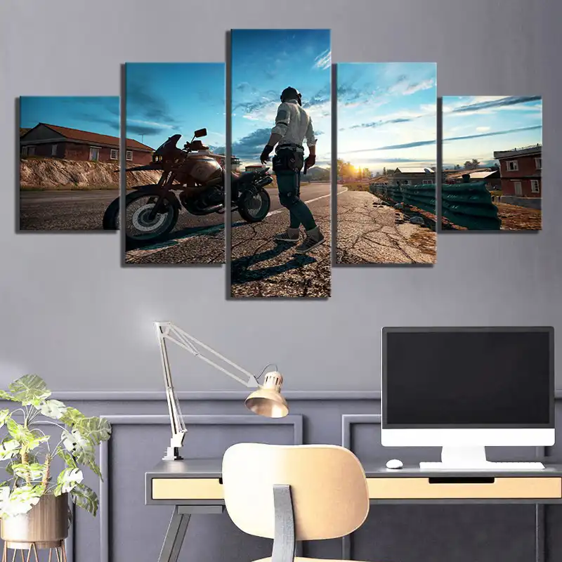 Kanvas Lukisan Dinding Seni Poster 5 Panel Shooting Game Pubg